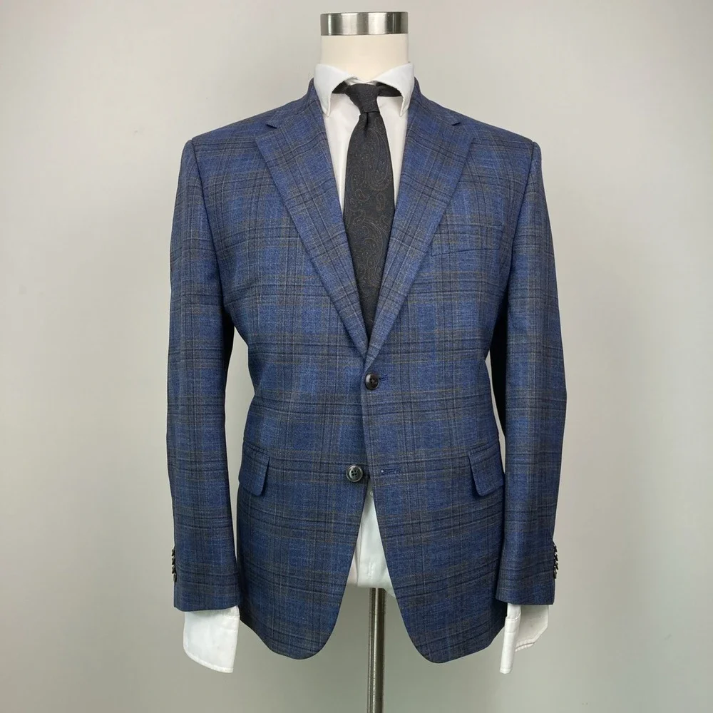Michael Kors Mens Classic fit Sport Coat Blazer 46S Navy Blue Plaid